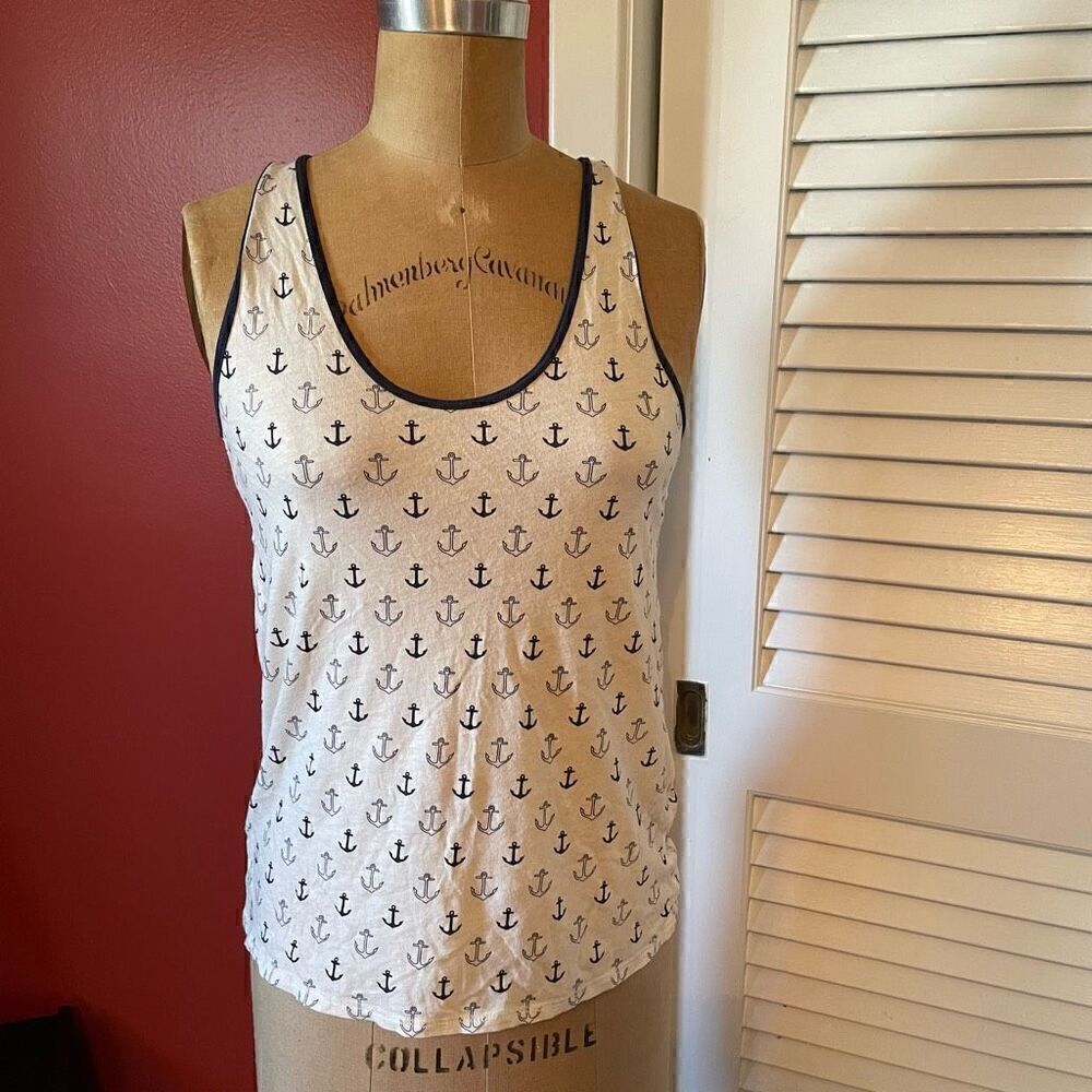 J CREW | cream with navy anchors tank top XS
